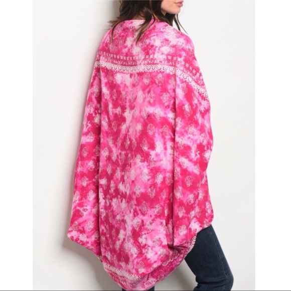 Pink Boho Print Dolman Sleeve Kimono - Picture 3 of 3